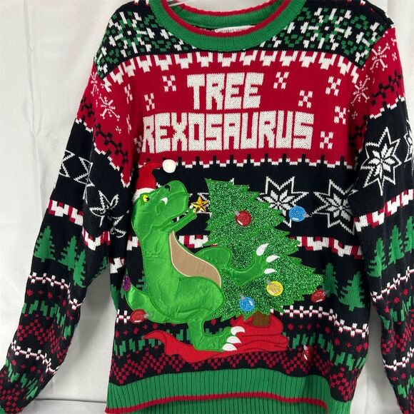Celebrate Together Men's Tree Rexosaurus Ugly Christmas Sweater Large - Picture 2 of 8